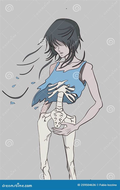 Young Girl Turns Into Skeleton Concept Of Anorexia In Young People Stock Illustration