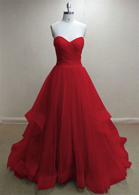 A Line Red Prom Dress Simple Sweetheart Red Tulle Evening Dress · Sancta Sophia · Online Store