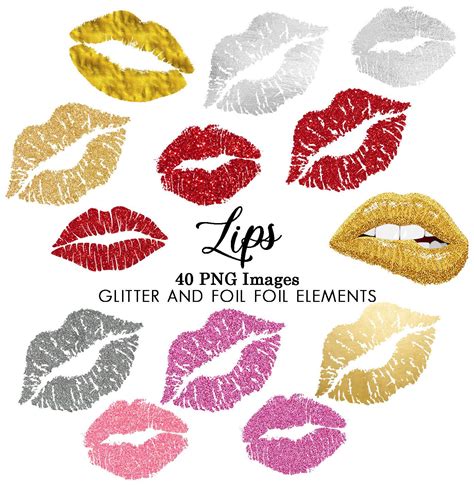 Lips Clipart Kisses Glitter Foil Lips Clip Art Custom Digital