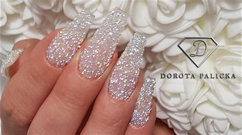 Swarovski Crystals Pixie Application Coffin Shape Nails Infill With Fiber Gel Nail Art