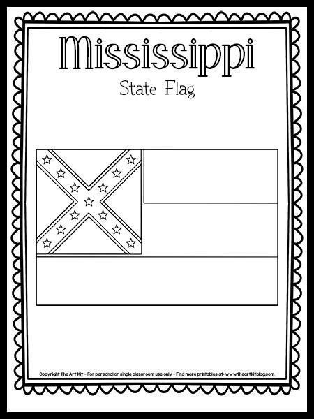Mississippi State Flag Coloring Page FREE Printable! - The Art Kit
