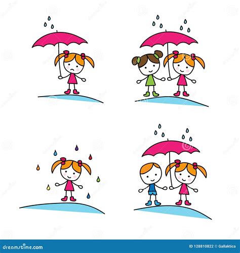 Girl And Boy Under An Umbrella Stock Vector Illustration Of Vector