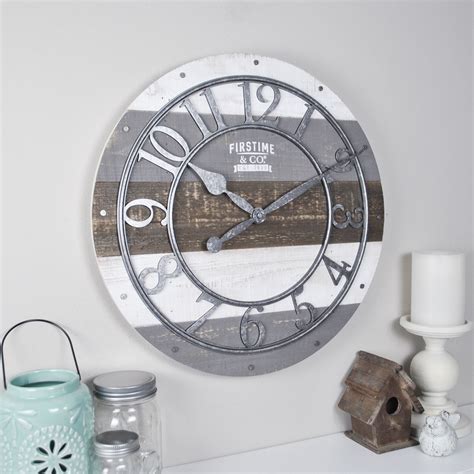 Firstime And Co Shabby Farmhouse Wood 16 Wall Clock Gray 16 In
