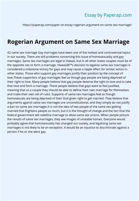 Rogerian Argument On Same Sex Marriage Free Essay Example