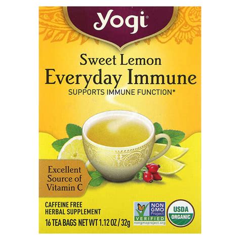 yogi tea sweet lemon everyday immune caffeine free 16 tea bags 1 12 oz 32 g each