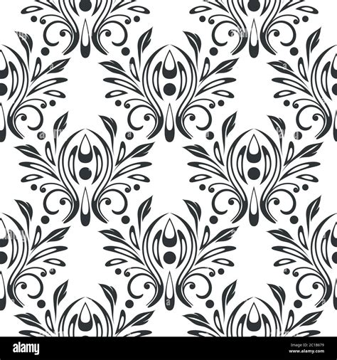 Black Filigree Floral Black White Seamless Pattern Stock Vector Image
