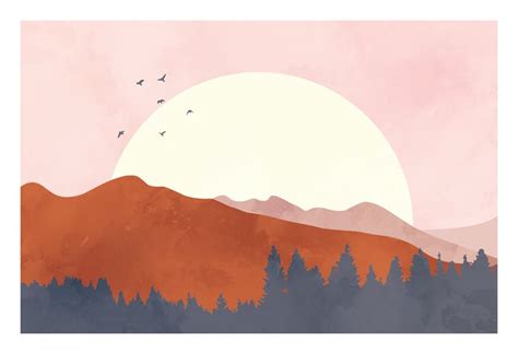 Minimalist Mountain Sunset Illustration Etsy Drawing Sunset Desert