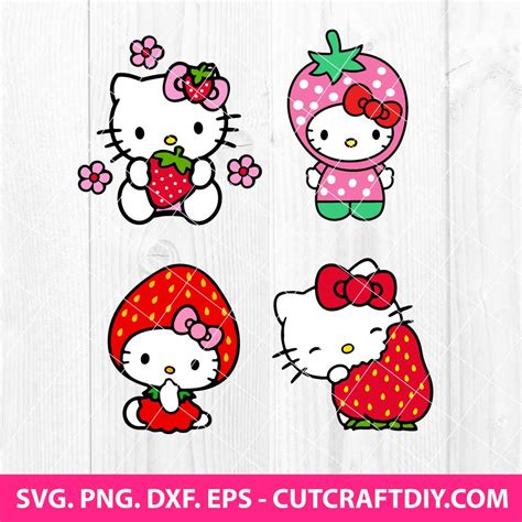 Hello Kitty Strawberry Svg Hello Kitty Fruits Svg Cartoon Svg Hello