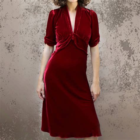 Deep Red Silk Velvet Midi Dress By Nancy Mac