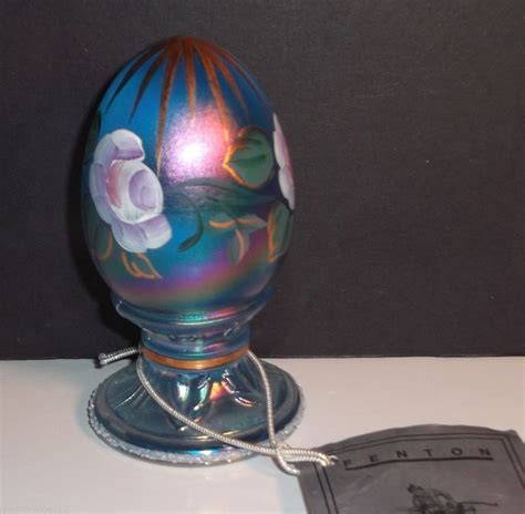 Fenton Blue Green Iridescent Carnival Glass Egg Leaf Base J Cutshaw Ltd Edition Carnival Glass