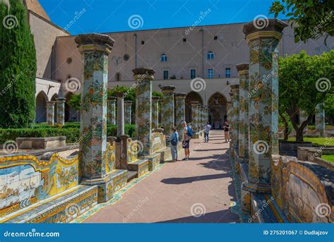 naples italy may 19 2022 colorful columns at the cloister of editorial photography image