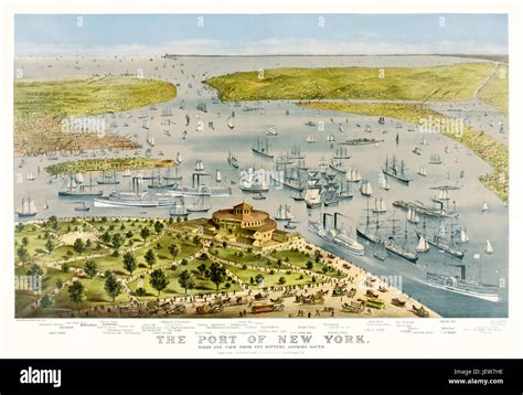 Old Bird Eye View Of The Port Of New York From The Battery By Parsons
