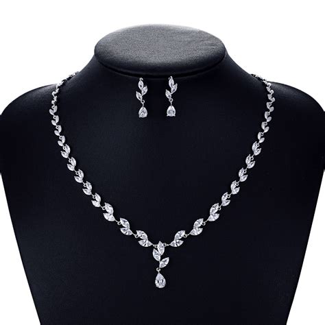 Crystal Cz Cubic Zirconia Bridal Wedding Necklace Earring Set Jewelry Sets For Women Accessories