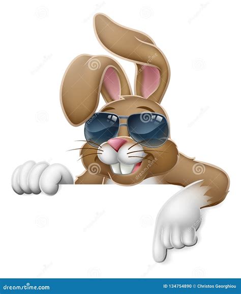 Easter Bunny Cool Rabbit Pointing Cartoon Stock Vector Illustration