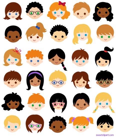 Download female face line art png image for free. 30 Kids Faces in School Classroom - Free Clip Art