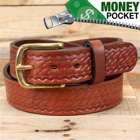 Brown Basket Weave Leather Money Belt Yoder Leather Company