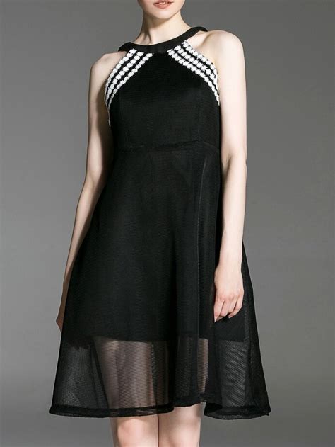 Black Halter Backless Embroidered Dress Sheinsheinside