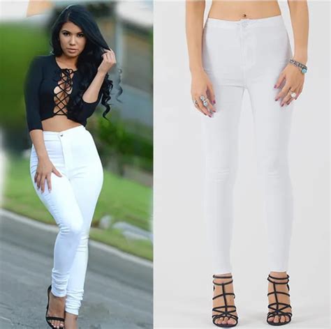 2018 women clothing high waist tight elastic pure cotton jeans female casual brief skinny denim