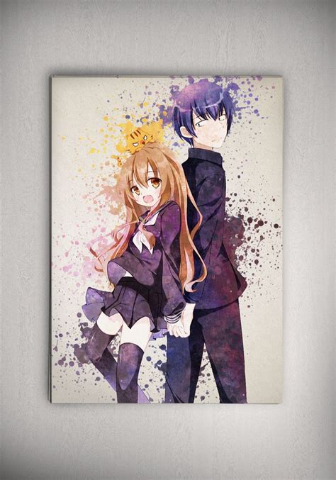 Two Anime Characters Are Standing Next To Each Other In Front Of Watercolor Splashs