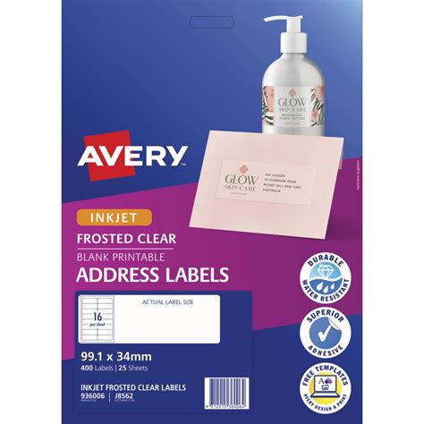 Waterproof labels, metallic labels, or fluorescent labels. Avery Inkjet Mailing Labels Clear 25 Sheets 16 Per Page ...