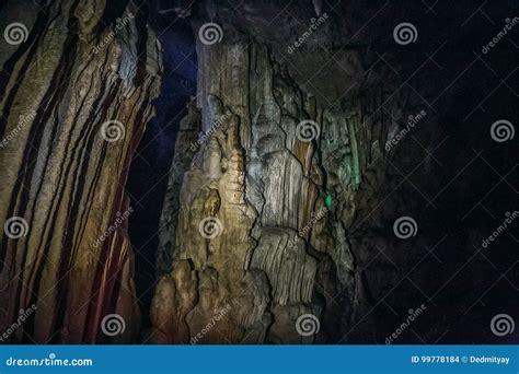 Huge Beautiful Stalactites In The Underground Cave Stock Photo Image