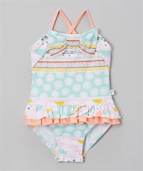 Floatimini Apricot Stars And Clouds Front Bow One Piece Toddler Girl