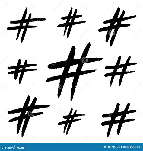 Hand Drawn Hashtag Signs Isolated On White Background Trendy Grunge