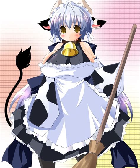 Animal Ears Bell Blue Hair Breasts Broom Cow Cow Ears Cow Girl Cow Tail
