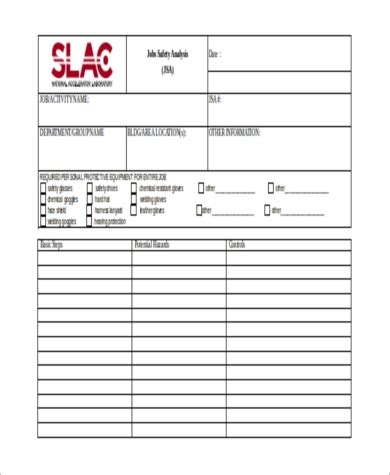 sample job safety analysis forms   ms word