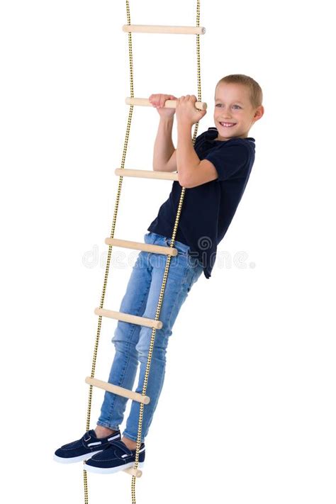 Teenage Boy Climbiing On Rope Ladder Stock Photo Image Of Moving