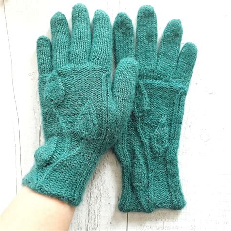 Green Knitted Gloves Winter Warm Mittens Womens Soft Etsy