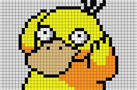 Artistic, pixel art, red, no people, night. Psyduck Pixel Art - BRIK