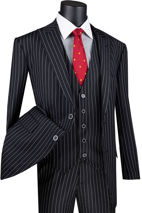 Mens Vested Gangster Pinstripe 1920s Suit In Black Alligatorwarehouse