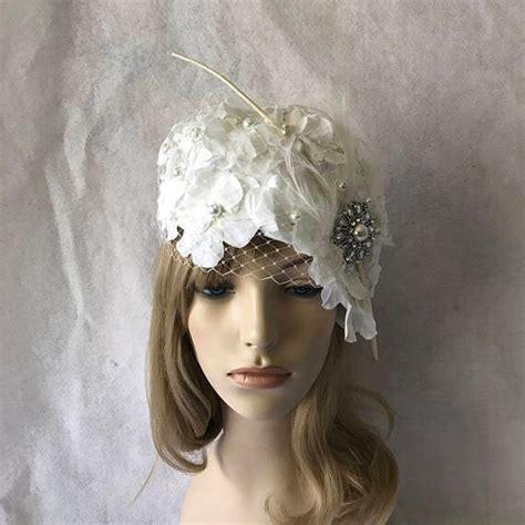 White Vintage Style Church Hat With Long Feather Quill And