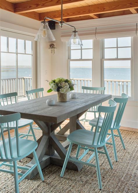 Coastal Dining Room With Beachy Blue Dining Chairs Hgtv Beautiful