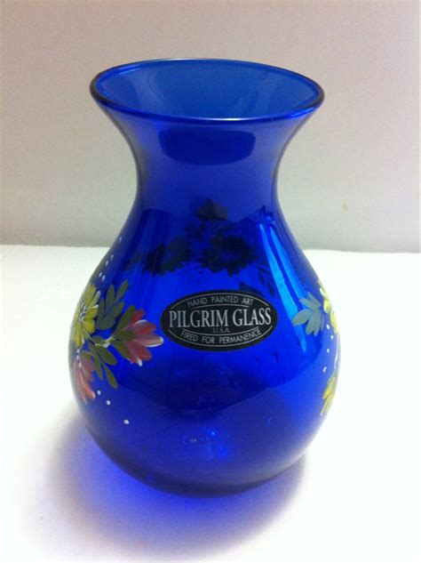 Vintage Collectible Cobalt Blue Glass Vase Hand Painted Etsy