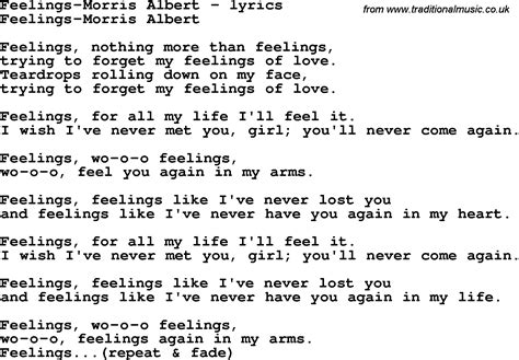 Love Song Lyrics for:Feelings-Morris Albert
