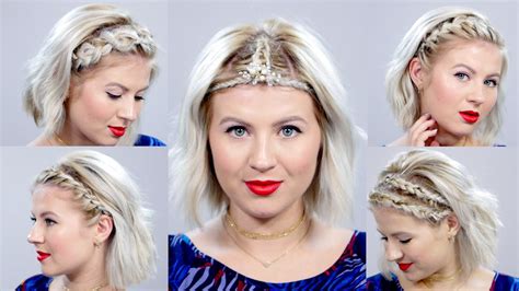 The following are some chic and fabulous braided hairstyles for short hair. 5 Braided Headbands For Short Hair Tutorial | Milabu - YouTube