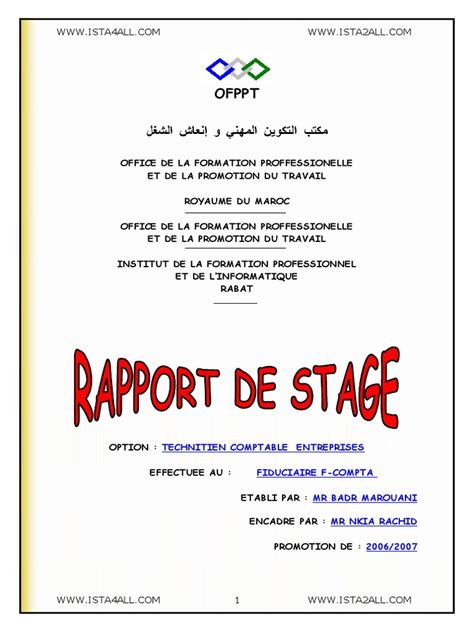 Exemple De Rapport De Stage Pdf Comptabilité  Le Meilleur Exemple