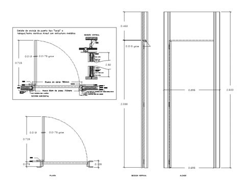 Door Plan With Standard Design And Sectional Detail With Elevation Of