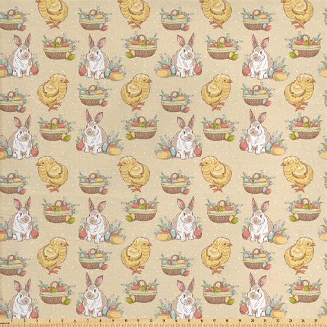 Easter Fabric By The Yard Vintage Style Hand Drawn Pattern With