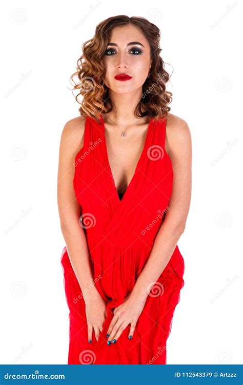 Beautiful Young Woman In A Red Evening Dress Stock Image Image Of