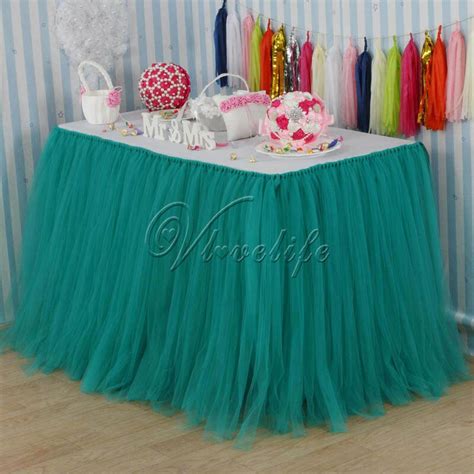 They can make a table look fancy and elegant almost immediately. Teal Blue Tulle Tutu Table Skirt Custom Wonderland Tulle Table Skirting Wedding Birthday Baby ...
