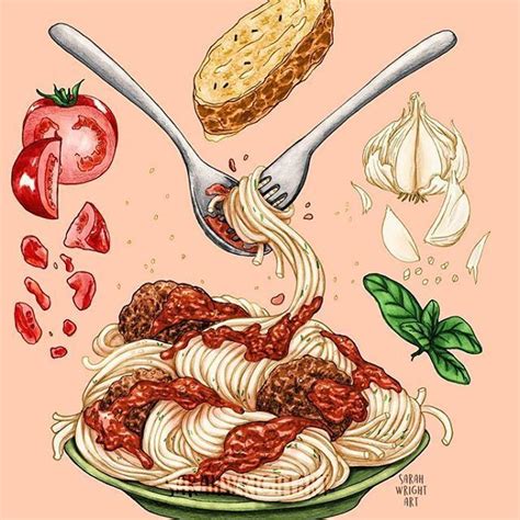 Deliciously Illustrated Spaghetti Dinner A Mouthwatering Work Of Art