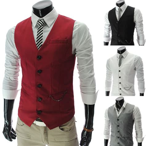 Casual Business Men Suit V Necked Vest Slim Dress Vests Leisure