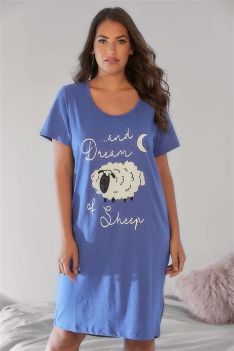 Blue Sheep And Slogan Print Nachthemd