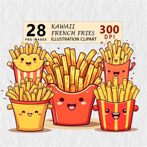 Kawaii French Fries Watercolor Clipart Png Digital Download Etsy