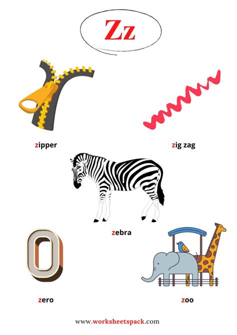 Words Begin With The Letter Z Printable And Online Worksheets Pack