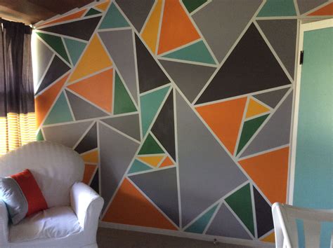 Used 7 Colors Geometric Wall Paint Geometric Wall Creative Wall