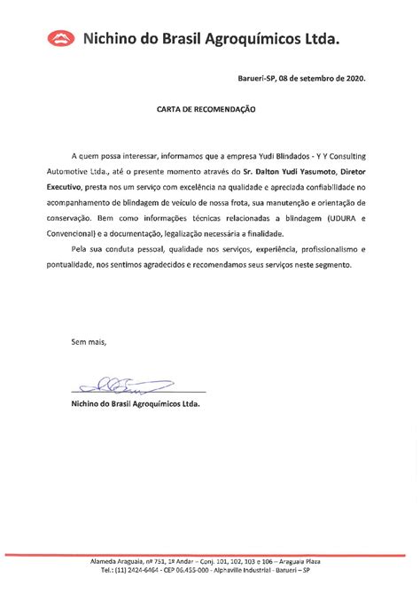 Carta De Referência Nichino Do Brasil Agroquímicos Yudi Blindados